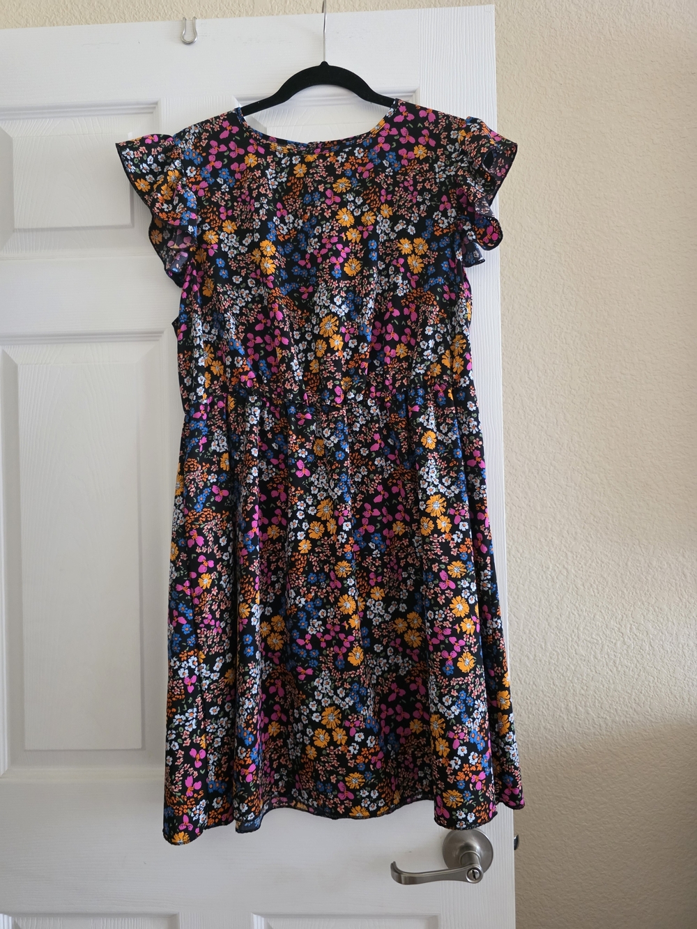 Black Floral Print Dress with Multicolor Flowers